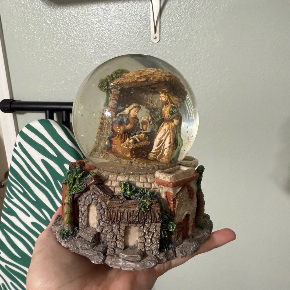 Nativity Scene Snow Globe with Rustic Base Plays Music